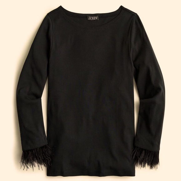 J. Crew Tops - J.Crew Black Top With Feather Accent XXS NWT